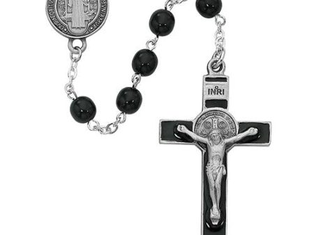 7mm Black Glass St. Benedict Rosary (Style: 863D F) Sale