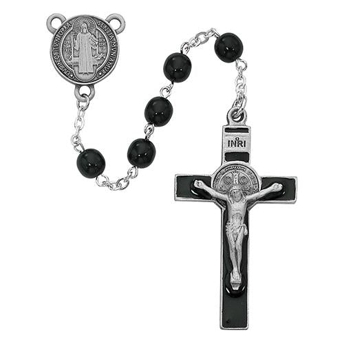 7mm Black Glass St. Benedict Rosary (Style: 863D F) Sale