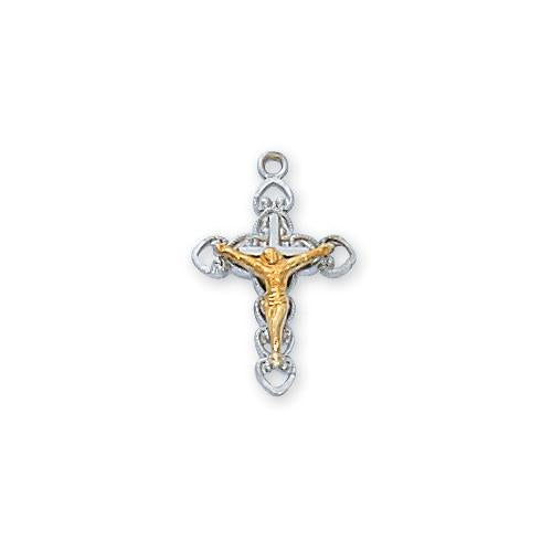 Sterling Silver Crucifix 18  Chain and Box (Style: L9155) For Sale