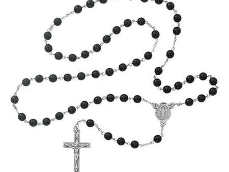 7mm Black Glass Rosary (Style: 121D-BK F) on Sale