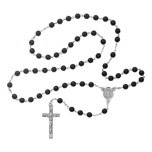 7mm Black Glass Rosary (Style: 121D-BK F) on Sale