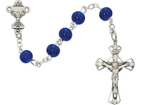 6mm Blue Glass Communion Rosary (Style: C37B) For Cheap