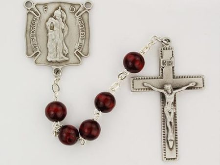 7mm Red Wood Firefighter Rosary (Style: R684DF) For Discount