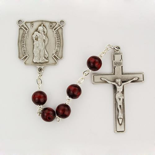 7mm Red Wood Firefighter Rosary (Style: R684DF) For Discount