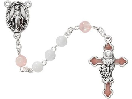 Pink and White Imm Pearl Rosary (Style: R667W) Online