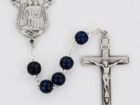 8mm Blue Wood Police Rosary (Style: R685DF) For Sale