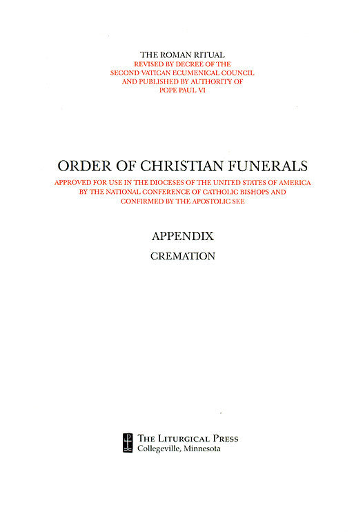 Order of Christian Funerals Appendix Cremation - LTP 2514 on Sale