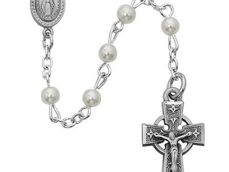 5mm Pearl Rosary With Celtic (Style: R320LG) Discount