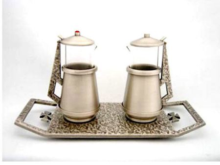 Antique Silver Cruet Set with Cast Bronze Tray (Style K652) Sale