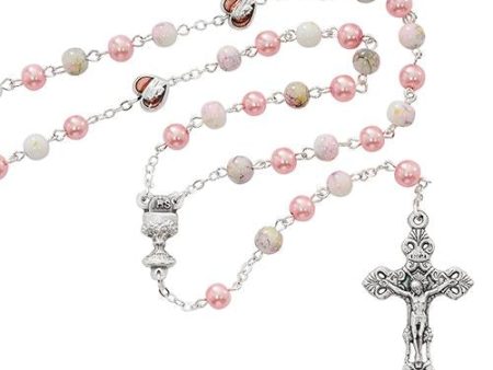 6mm Pink Marble Communion Rosary (Style: R659W) Fashion