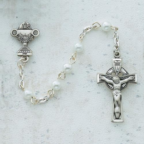 5mm Pearl Celtic Communion Rosary (Style: C50DW) Hot on Sale