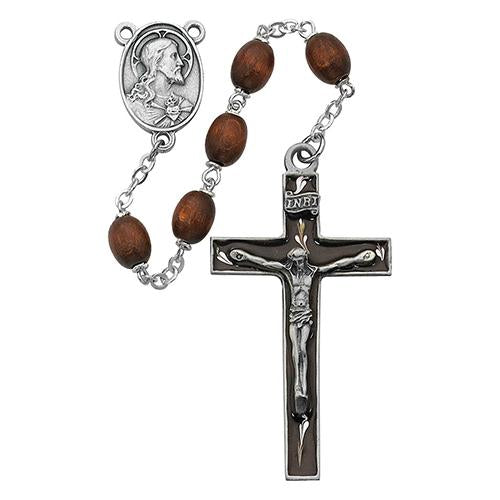 6mmX8mm  Brown Wood Rosary (Style: 537D-BR F) Fashion