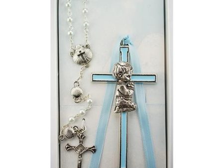 Blue Boy Cross and Shell Rosary (Style: BS52) Online Sale