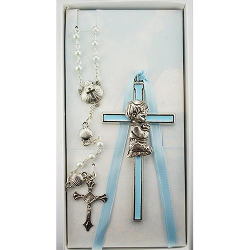 Blue Boy Cross and Shell Rosary (Style: BS52) Online Sale