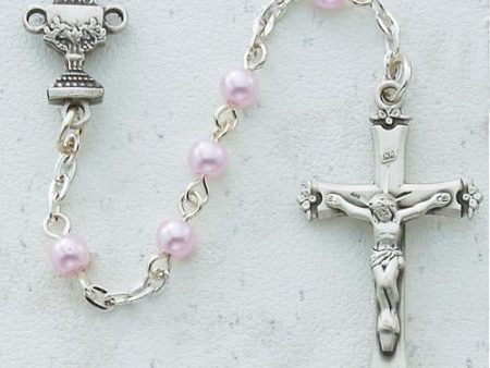 5mm Pink Pearl Communion Rosary (Style: C1W) Discount