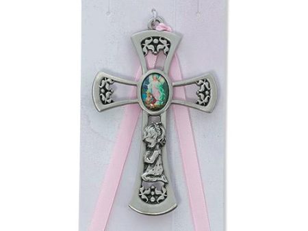 3 3 4  Guardian Angel Girl Pink Cross Card (Style: PW10-P) Cheap