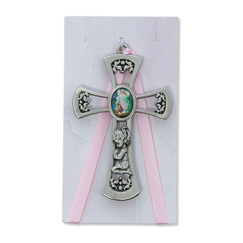 3 3 4  Guardian Angel Girl Pink Cross Card (Style: PW10-P) Cheap