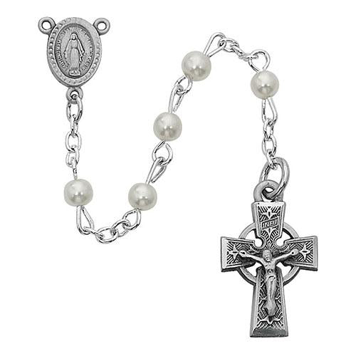 5mm Pearl Rosary Pewter Celtic (Style: R320DG) Sale