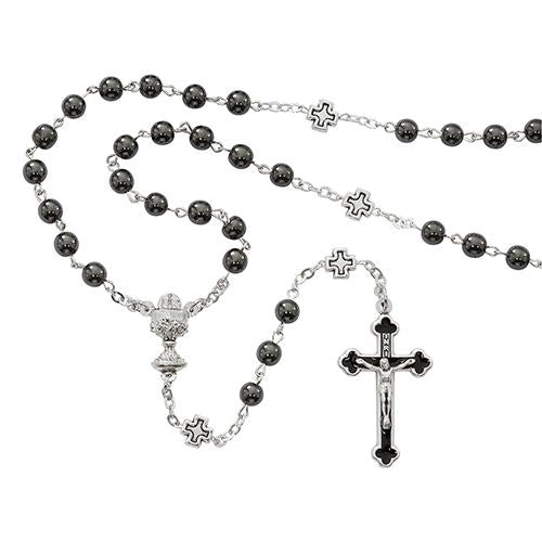 6mm Hematite Communion Rosary (Style: R670B) For Sale