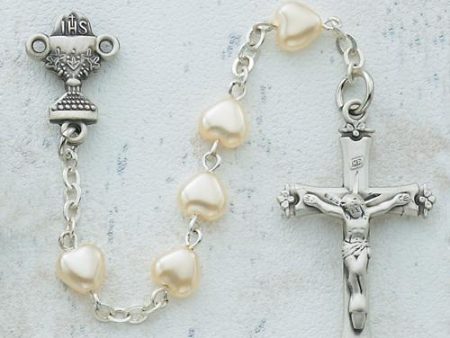 6X6mm Pearl Heart Communion Rosary (Style: 464W) Online now