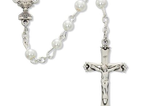 5mm White Pearl Communion Rosary (Style: C17W) For Cheap