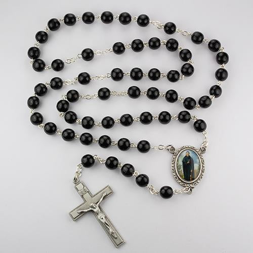 7mm Black St. Peregrine Rosary (Style: R612DF) Discount