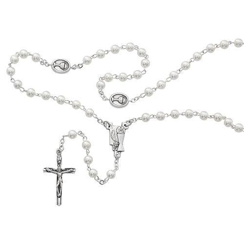 5mm White Communion Rosary (Style: R620W) on Sale