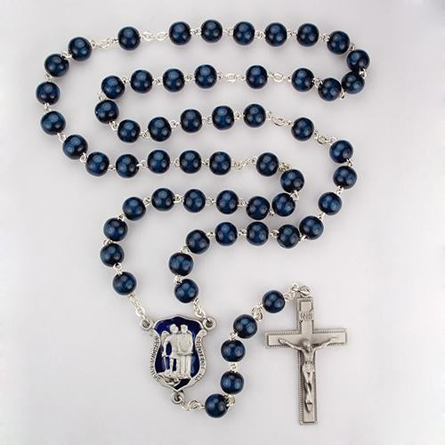 8mm Blue Wood Police Rosary (Style: R640DF) Fashion