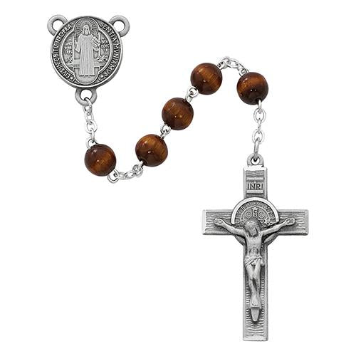 7mm Pewter Brown St. Benedict Rosary (Style: R546DF) For Cheap