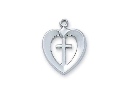 Sterling Silver Heart and Cross 18  Chain (Style: L419W) For Discount