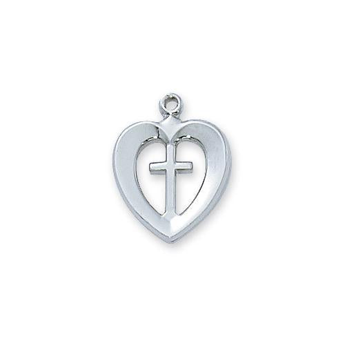 Sterling Silver Heart and Cross 18  Chain (Style: L419W) For Discount