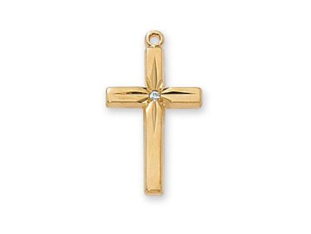 Gold Over Sterling Silver CZ Cross 18  Chain and Box (Style: J7004) For Discount