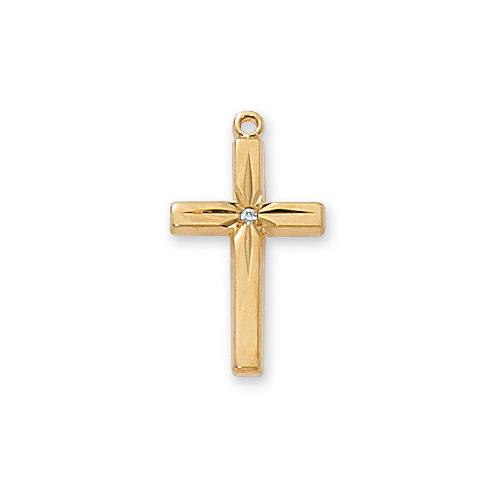 Gold Over Sterling Silver CZ Cross 18  Chain and Box (Style: J7004) For Discount