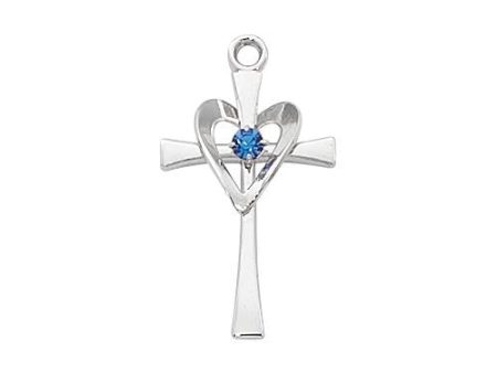 Sterling Silver Cross Silver With Blue Stone and Heart (Style: L9177) For Discount