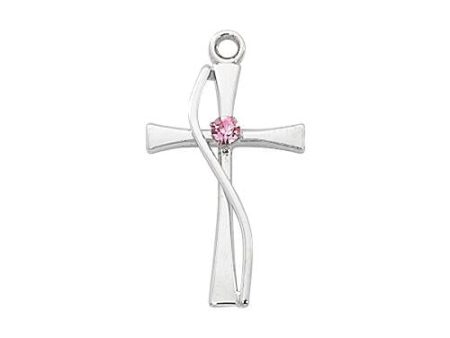 Sterling Silver Cross Silver With Rose Stone (Style: L9169) Online Sale