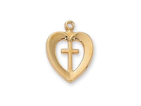 Gold Over Sterling Silver Heart Cross 18  Chain and Box (Style: J419) Online now