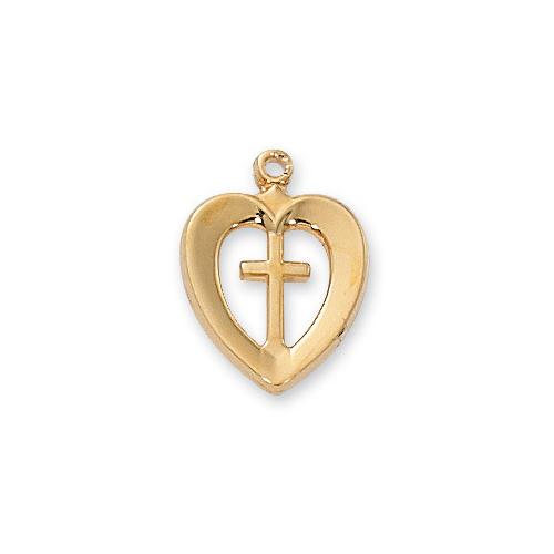 Gold Over Sterling Silver Heart Cross 18  Chain and Box (Style: J419) Online now