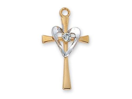 Gold Over Sterling Silver Cross With Silver Heart Chain and Box (Style: J9117) Sale