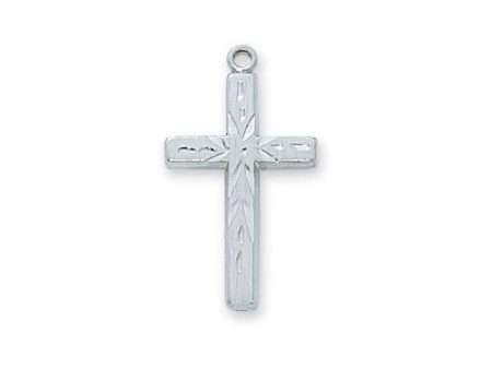 Sterling Silver Engraved Cross Silver 18  Chain and Box (Style: L7002) For Discount