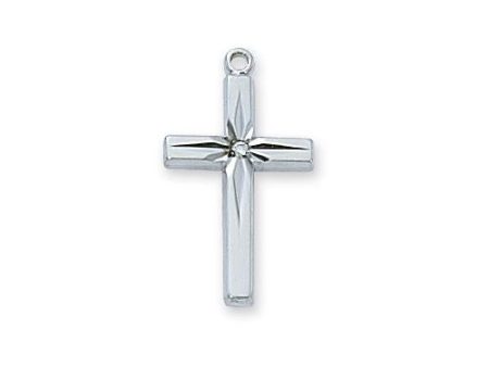 Sterling Silver CZ Cross Silver 18  Chain and Box (Style: L7004) Fashion