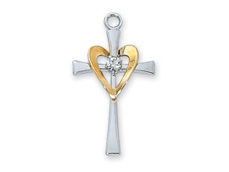 Sterling Silver Cross Silver with Gold Heart Chain and Box (Style: L9117) Supply